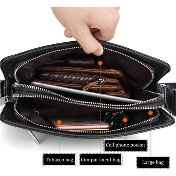 Mens Leather Shoulder Bag Crossbody Messenger Bag iPad Work School Travel Purse - Picture 2 of 7